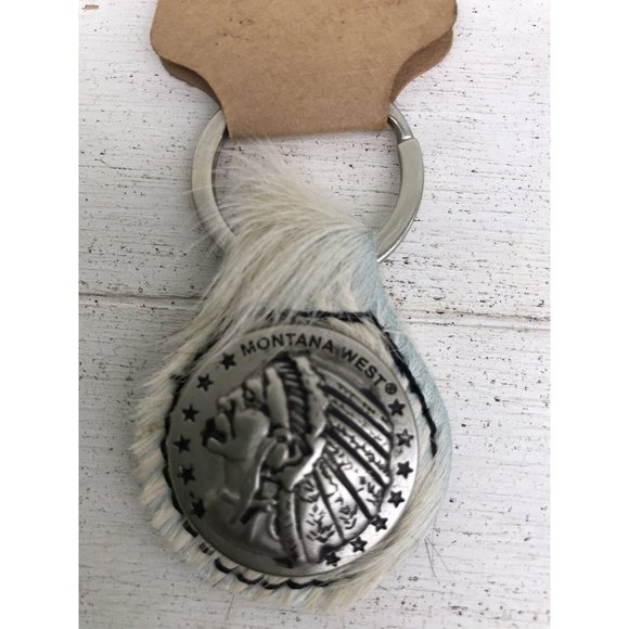 New Montana West Keychain Purse Key Ring Concho Native American Cowhide Hair - Picture 6 of 7